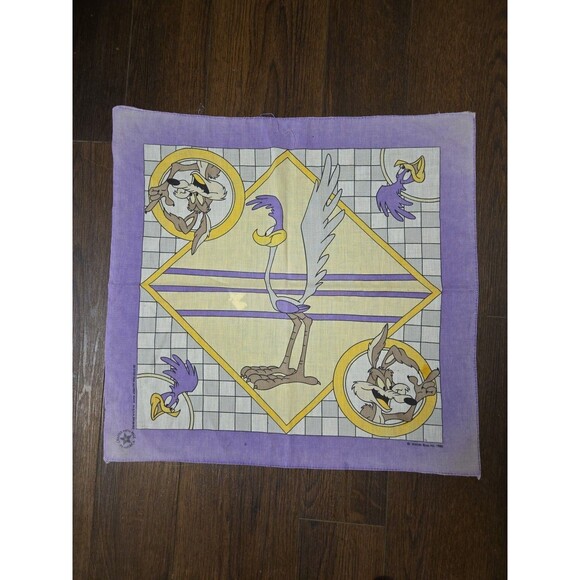 Roadrunner And Wylie Coyote Handkerchief Bandana 1986 Vintage 21x21 - Picture 1 of 3